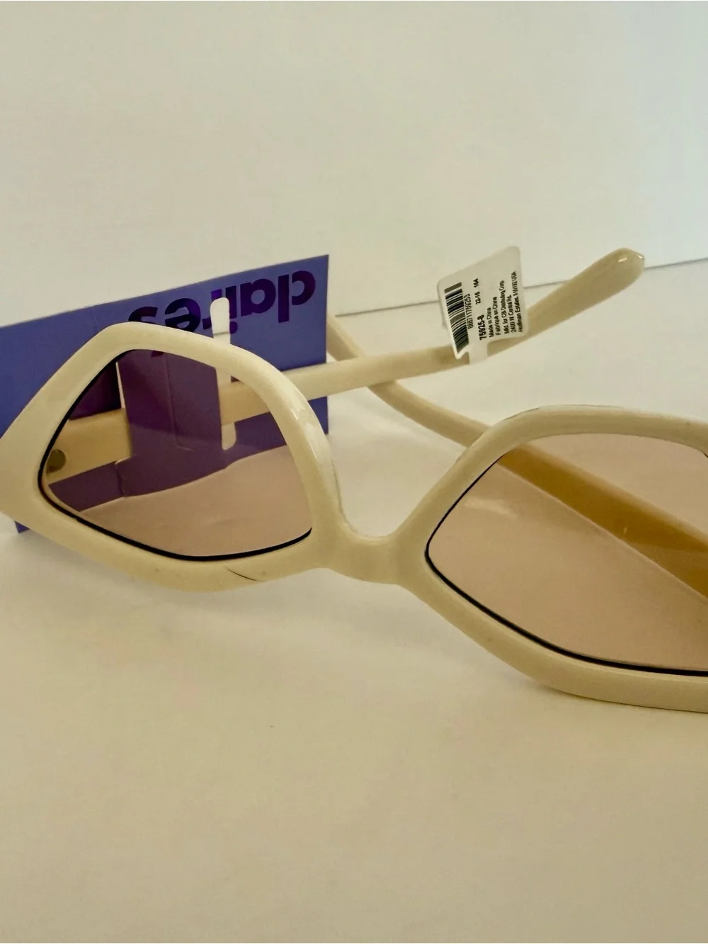 Claire's White Cat Eye Sunglasses with Pink Lenses